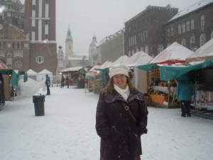 On our snowy Saturday afternoon at the Christmas Market, which was just opening.